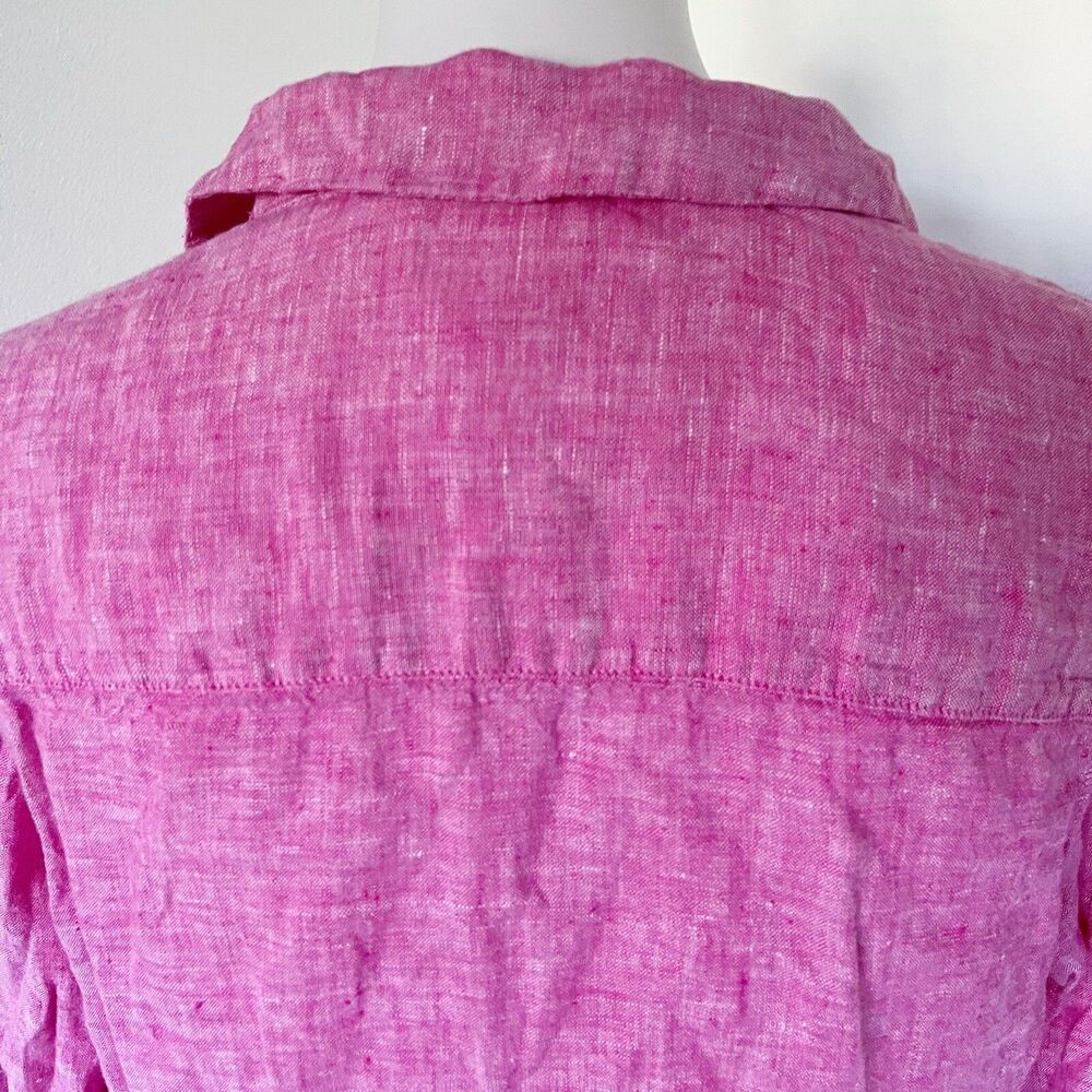 Isaac Mizrahi Linen Top Shirt Blouse 3/4 Sleeve Tie Side Tunic Pink M Medium - Picture 12 of 16